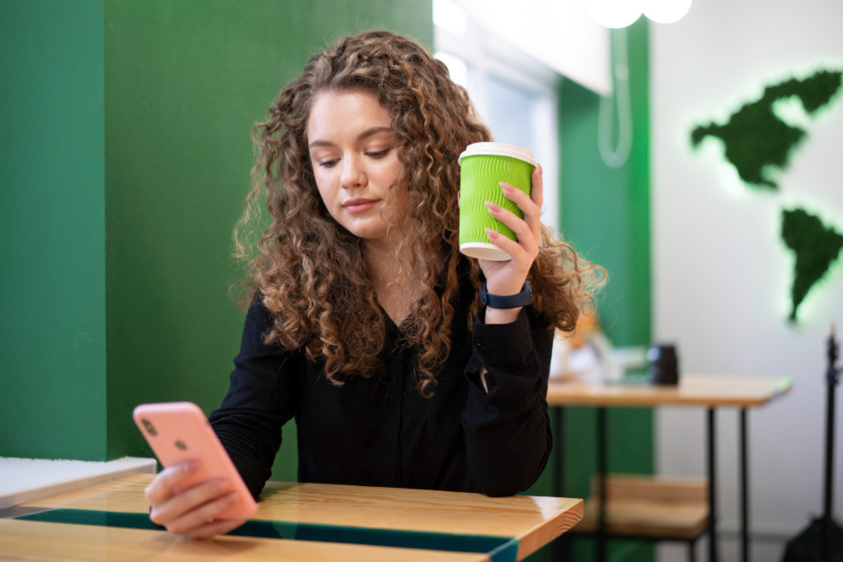 Empresária lendo artigo no celular sobre como validar um certificado digital recebido.