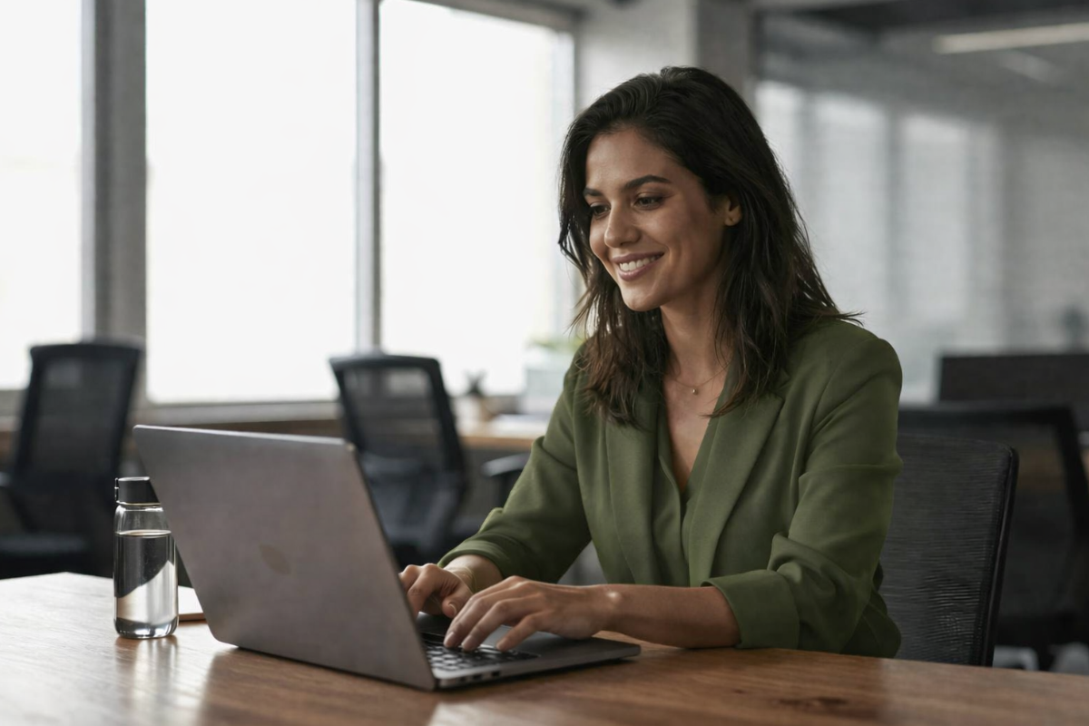 Mulher trabalhando em um notebook em ambiente de escritório representando: Da entrega de declarações para a gestão da informação: o papel do contador na Reforma Tributária.